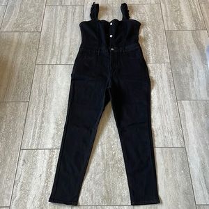 Almost Famous black overall jumpsuits for women ruffled straps